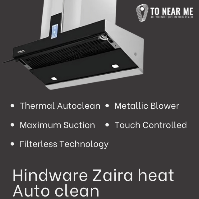 Hindware Zaira heat Auto clean Auto Clean Wall Mounted Chimney(black 1350 CMH)